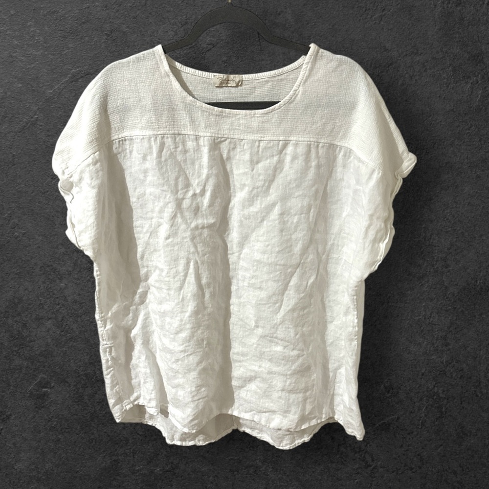 Bella umbra white 100% linen drop shoulder blouse size 2x